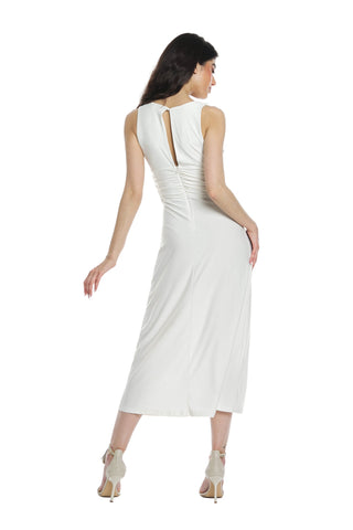 SEMHAR sleeveless midi dress with double neckline and gathered details