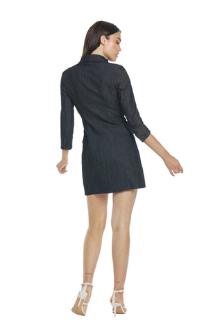 ATHELSTAN short 3/4 length double-breasted jacket effect dress with denim pockets