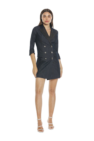 ATHELSTAN short 3/4 length double-breasted jacket effect dress with denim pockets