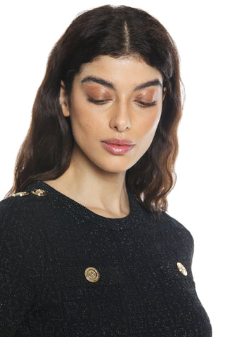 VENEROSO short half-sleeved dress with pockets plus flaps plus all-over lurex logo buttons