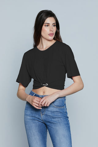 T-Shirt FERROL Corta M/M con Ricamo Logo più Spilla Balia con Strass