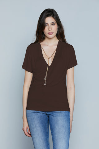 T-Shirt REUS M/M Scollo V con Collana più Logo più Cabochon