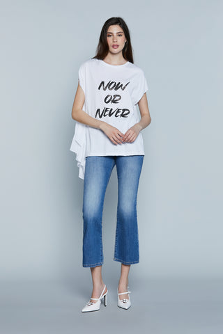 T-Shirt AMMOR_A M/M Aletta  Taglio Vivo con Arricci più Stampa più Strass più Volant