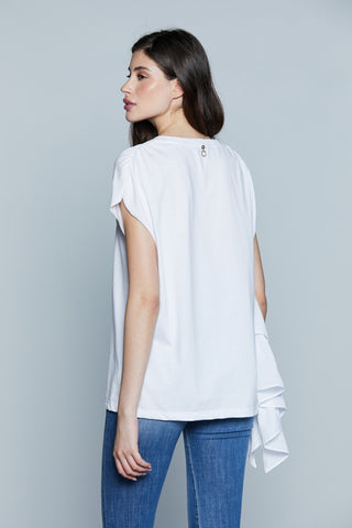T-Shirt AMMOR_A M/M Aletta  Taglio Vivo con Arricci più Stampa più Strass più Volant