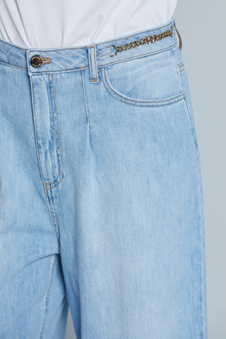 Jeans REECE_A Vita Alta con Catene Logo 5 Ts più Pinces più F.Do Sfrangiato Denim