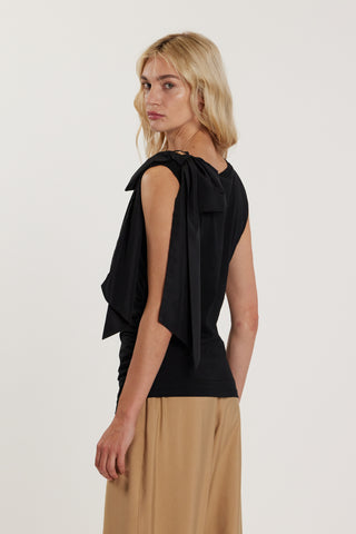 T-Shirt AIMEE smanicata con fiocco sulla spalla più arricciatura sul fondo