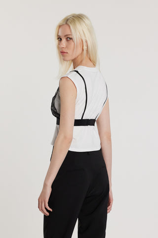 T-Shirt CAROLE corta maniche corte aletta con inserto lingerie pizzo