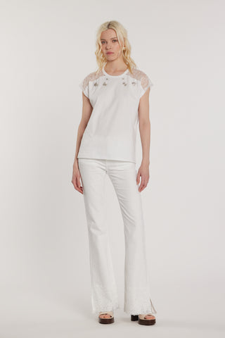 T-Shirt ANNABELLA maniche corte pizzo con applicazioni pietre