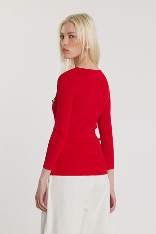 Maglia DENEUVE maniche tre quarti scollo a V con bottoncini più taschino costina