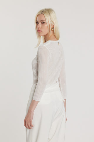 Maglia NOVAC maniche tre quarti scollo alla madonna con inserti pizzo costina