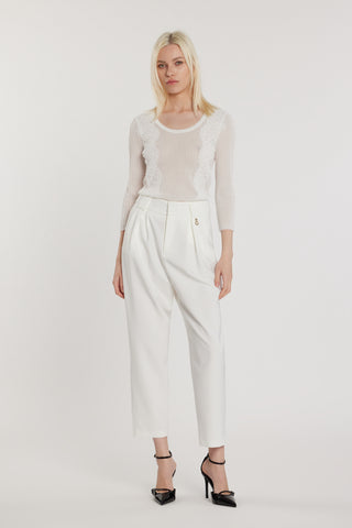 Maglia NOVAC maniche tre quarti scollo alla madonna con inserti pizzo costina