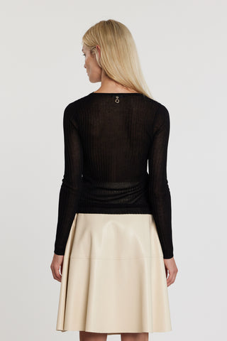 Cardigan LING maniche lunghe scollo a V con inserti pizzo costina