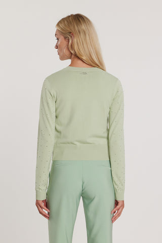 Cardigan MOSS maniche lunghe girocollo con bottoni più applicazioni strass