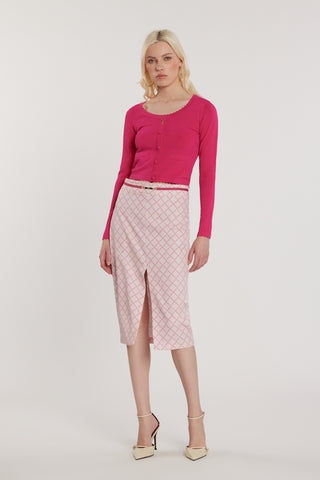 Maglia ADELE maniche lunghe scollo alla madonna con finta apertura più bottoni più applicazioni logo e fiocco