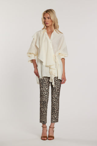 Blusa HALLE lunga maniche lunghe con incrocio più laccetto sul fianco più gale over