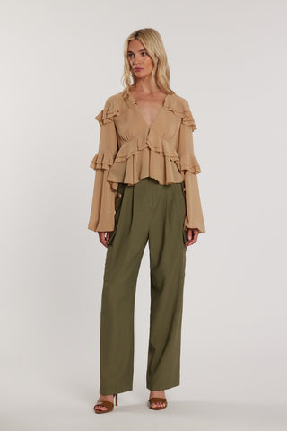 Blusa URSULAS maniche lunghe palloncino con rouches scollo a V con balze