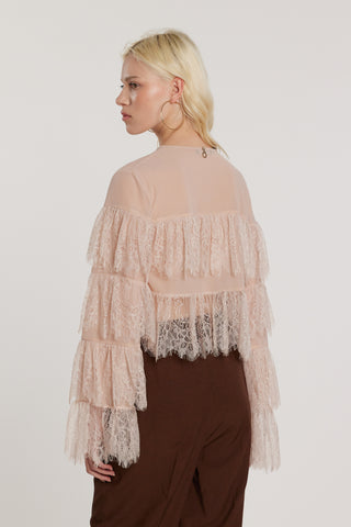 Blusa VYCTORIA_P maniche lunghe con balze in pizzo più laccetti