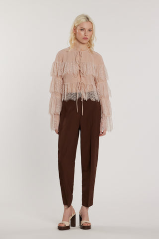 Blusa VYCTORIA_P maniche lunghe con balze in pizzo più laccetti