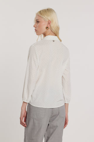 Camicia YOUNG maniche tre quarti con arriccio e rouches più strass all over