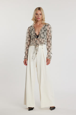 Blusa DIAMY_FIO maniche lunghe con rouches più laccetti fantasia fiocchi