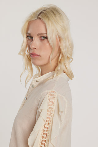 Camicia MONTAND maniche lunghe con gale più inserti pizzo collo coreana