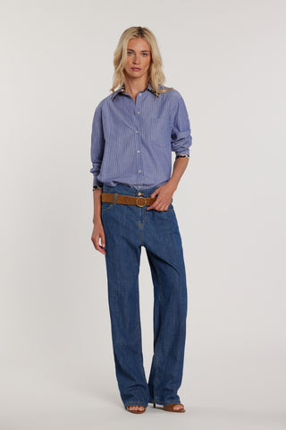 Camicia MARTINE maniche lunghe con doppio polso più fantasia animalier più tasca a punta righe