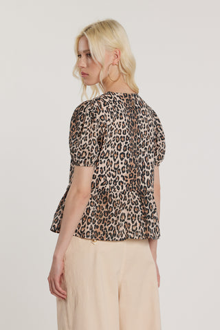 Blusa JONES maniche lunghe palloncino con applicazioni gioiello più fiocchi fantasia animalier