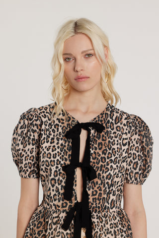 Blusa JONES maniche lunghe palloncino con applicazioni gioiello più fiocchi fantasia animalier