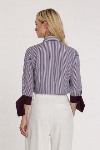 Camicia MAJADAR_CLOSED corta maniche tre quarti con polso volant più doppio colletto righe