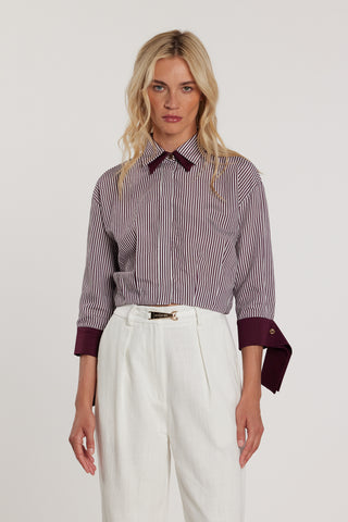 Camicia MAJADAR_CLOSED corta maniche tre quarti con polso volant più doppio colletto righe