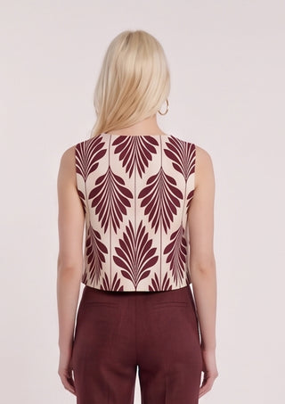 Blusa MADAME_A  senza maniche fantasia foglie