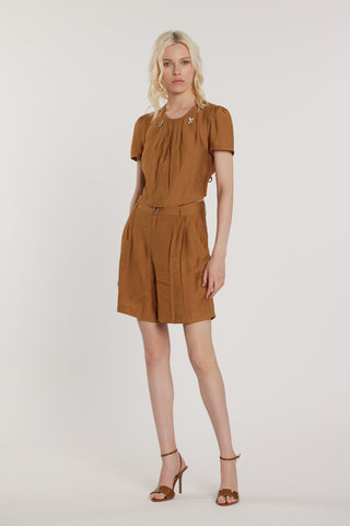 Blusa DEMARTY corta maniche corte con applicazioni gioiello più pieghe più oblò sulla schiena più coulisse