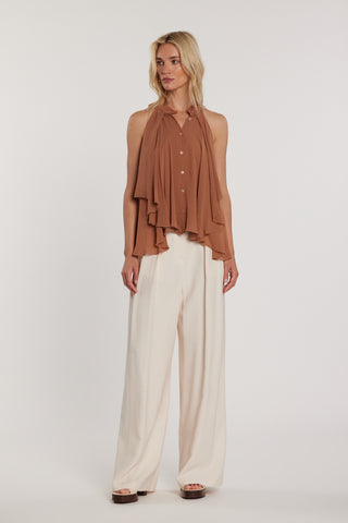 Camicia MARYONN smanicata collo coreano con gale più bordi sfrangiati