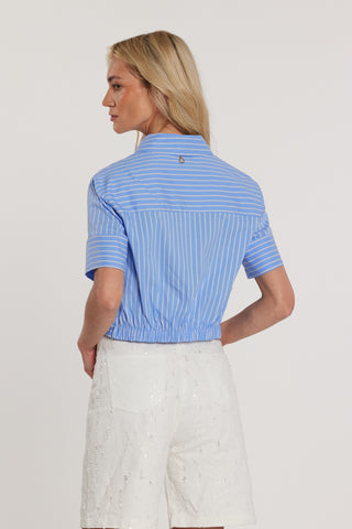 Blusa BUTTERFLY corta maniche corte con elastico più nodo sul fondo righe