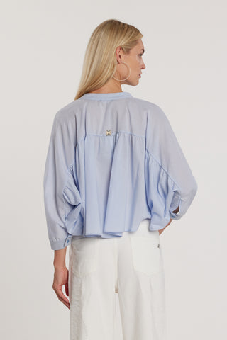 Camicia BALDWIN corta maniche tre quarti pipistrello con pieghe più collo coreano