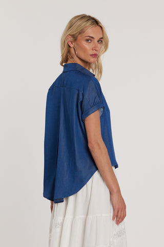 Camicia CRIS maniche lunghe con risvolto asimmetrica denim