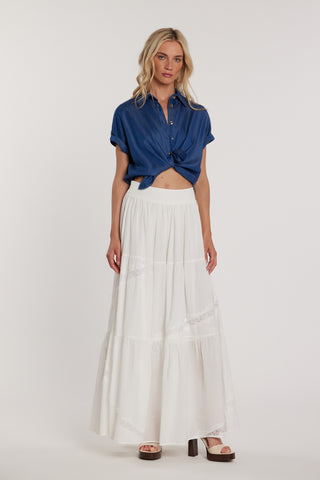 Camicia CRIS maniche lunghe con risvolto asimmetrica denim