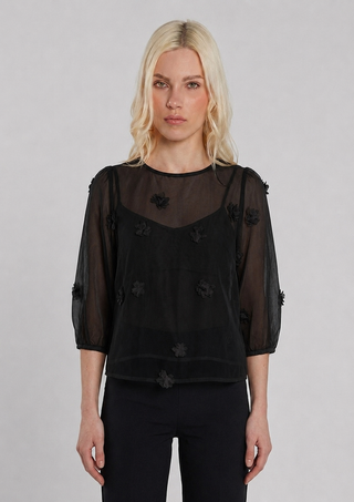 Blusa FLOWE man.3/4 applicazioni fiori