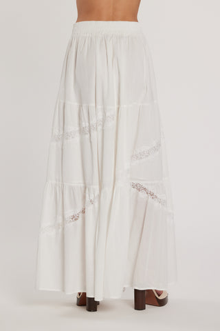 Gonna NELOPE lunga vita alta con elastico più balze più inserti pizzo