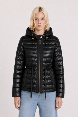 Piumino KIDMAN maniche lunghe con zip più inserti gros grain più cappuccio con coulisse più cintura impuntura stretta