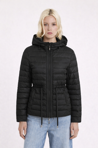 Piumino KIDMAN maniche lunghe con zip più inserti gros grain più cappuccio con coulisse più cintura impuntura stretta