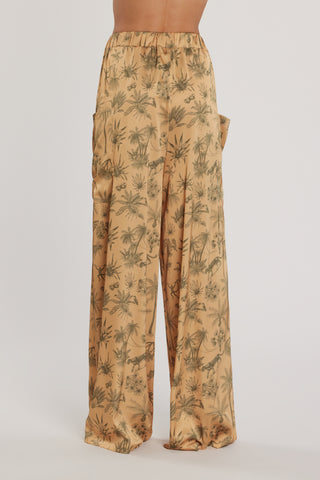 Pantalone SCARLETT vita alta palazzo con coulisse più tasconi fantasia tropical