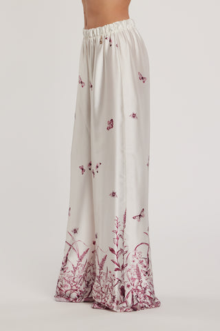 Pantalone BADAS vita alta con elastico palazzo fantasia butterfly