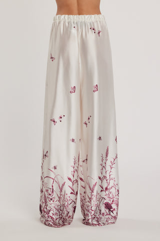 Pantalone BADAS vita alta con elastico palazzo fantasia butterfly