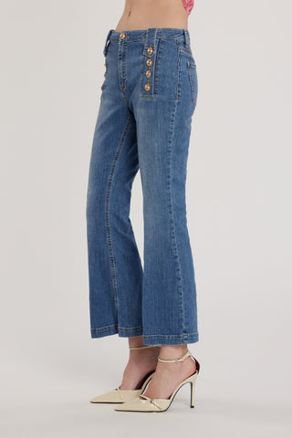 Pantalone PALENCIA_CROP vita alta con passanti a punta più dettagli bottoni denim