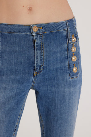 Pantalone PALENCIA_CROP vita alta con passanti a punta più dettagli bottoni denim