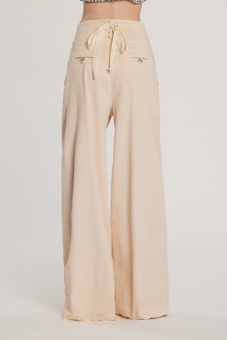 Pantalone HILLER vita alta palazzo con bustino alto più stringhe più tasche più pinces