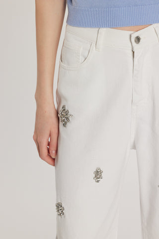 Pantalone GISELLE_15 vita media cinque tasche con applicazioni pietre loose fit bull
