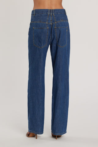 Pantalone BELTERI vita alta con passanti scesi più cintura denim