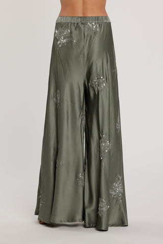 Tuta BELLYSA con top più Pantalone vita alta palazzo raso più ricamo fiori paillettes